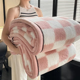 Yeknu Checkerboard Grade A Half-sides Fleece Keep Warm Blanket Autumn Winter Warmth Throw Blankets for Sofa Napping Shawl Blanket Cozy