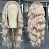 Yeknu  Silver Blonde Body Wave Synthetic Wig Middle Part Long Curly Wavy Loose Deep Wave Light Platinum Grey Lace Front Wigs for Women