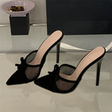 Yeknu  Summer Fashion Breathable Mesh Pointed Toe Women Slippers Elegant Thin High Heels Banquet Sandals Shoes