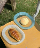 Yeknu  Creative Color Checkered Breakfast Steak Oval Dish Plate  Handmade Glass Plate Retro Checkered Flat Plate Ins style Oval Plate