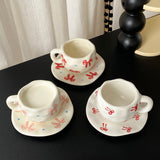 Yeknu 1Set Asymmetrical Hand-Kneaded Bow Coffee Cup and Saucer, Niche Design Bow Coffee Cup and Saucer, Exquisite High-End Coffee Cup, Suitable for Home Decoration, Breakfast Milk Bread, Afternoon Tea Coffee Cake, Party Cup a
