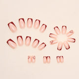 Yeknu  24 PCs Short Square French Heart Simple Nails with 1 Jelly Glue and 1 Nail File