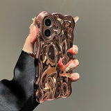 Yeknu  Wrinkle Plating Wave Border Case for iPhone 16 15 17 Pro Max Air Plus 11 12 13 14 Meteorite Pattern Soft Silicone Cover