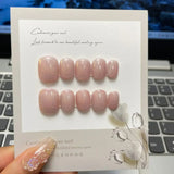 Yeknu 10Pcs Short Handmade White Press On Nails Cat Eyes Pure Ballerina Decoration Wearable False Nails Full Cover Nail Tips Art