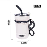 Yeknu  580ml Fashion Stainless Steel 316 Coffee Mug With Straw Large Capacity Leak-Proof  Vacuum Flask Cold Drink Bottle Travel Tumbler
