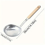 Yeknu  Stainless Steel Colander with Wooden Handle - Fine Mesh Skimmer Spoon for Cooking, Food Prep  Grease Filtering for Pasta Noodles