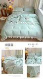 Yeknu Ins Style Korean Bedding Set Lace Seersucker 4-piece Bed Sheet Set Quilt Cover Solid Duvet Cover For Girl Spring Decor Home