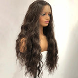 Yeknu  Dark Brown Long Curly Wavy Wig Synthetic Lace Front Wig Loose Deep Natural Brunette Colored Hair 13X4 Frontal Wigs for Women