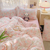 Yeknu Ins Floral Bedding Set Princess Duvet Cover Set Bed Linen Flat Sheets Set 2 Pillowcases Single Double Queen Size Back To School