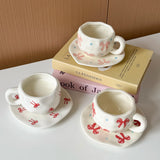 Yeknu 1Set Asymmetrical Hand-Kneaded Bow Coffee Cup and Saucer, Niche Design Bow Coffee Cup and Saucer, Exquisite High-End Coffee Cup, Suitable for Home Decoration, Breakfast Milk Bread, Afternoon Tea Coffee Cake, Party Cup a