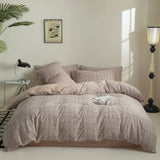 Yeknu  Jacquard cotton washed cotton bedding four-piece set of pure cotton new high-grade quilt cover sheets solid color simple