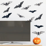 Yeknu New 12Pcs Halloween 3D Hollow Bat Wall Stickers Black Bat Sticker Room Decor Party DIY Decals Halloween Horror Bats Removable