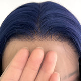 Yeknu  Dark Blue Wig Body Wave Synthetic Lace Front Wig Middle Part Long Wavy Natural Curly 13X4 Frontal Wigs for Women Daily Party