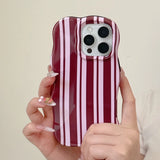 Yeknu  Luxury Stripes Color Contrast Curly Case for iPhone 16 15 Pro Max 13 14 Double Color Wave Border Slim Cover for iPhone 16Pro