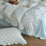 Yeknu INS Princess Ruffle Edge Gauze 100% Cotton Pillow Case Breathable Duvet Cover Without Filler 3PCS Floral Home Bedding Set