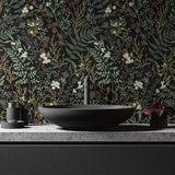 Yeknu  Tropical Moss Leaf Peel and Stick Wallpaper Black Floral Self Adhesive Removable Floral Contact Paper for Bedroom Walls Cabinets