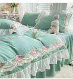 Yeknu Princess Style Korean Bed Skirt Bed Sheet Embroidered Ruffle Lace Quilt Cover Ins Bedding For Girls Luxury Home Textiles