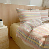 Yeknu  Single Double Exquisite Stripe 1Duvet cover+2Pillowcases 100%Cotton Experience Hotel-Like Comfort with Unparalleled Softness