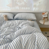 Yeknu  Blue Strip Duvet Cover Twin Full Queen 4Pcs Vertical Striped Microfiber Soft and Lightweight Comforter Cover Sheet Pillowcases