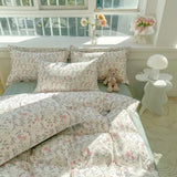Yeknu  Romantic Elegant Bedding Set Soft Chic Floral Blossom Print Duvet Cover Skin Friendly Bed Sheet Pillowcases 4Pcs Twin Queen King