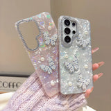 Yeknu  Glitter Aurora Butterfly Shell Case for Samsung Galaxy S25 S26 Ultra S24 Plus S23 FE A56 A55 A54 A16 A35 Laser Love Heart Cover