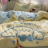 Yeknu Cartoon Animal Embroidery Bedding Set For Adults Kids Cute Flat Fitted Sheet With Pillowcases Washed Cotton Colorful Full Size