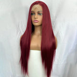 Yeknu  Long Dark Red Silky Straight 13x4 Lace Front Wigs for Women Free Part Burgundy 99J Natural Synthetic Hair Daily Party Cosplay