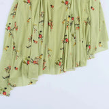 Yeknu  Summer New Green Women's Dress Printed Tulle Pleated Irregular Hem Midi Dress Sleeveless Casual Beach Holiday Dress