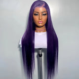 Yeknu  Dark Purple Long Silky Straight Synthetic Hair Free Part Glueless 13X4 Lace Front Colored Wigs for Women Daily Party Cosplay