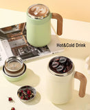 Yeknu  480ml Double Stainless Steel 316 Thermal Cup With Filter High Quality Office Home Coffee Tea Thermos Mug With Wooden Handle