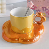 Yeknu  Creative Pearl Glazed Pink, blue, green, orange Ceramic Coffee Cups Plates Spoons, Household Items, Afternoon Tea Coffee Cup Set