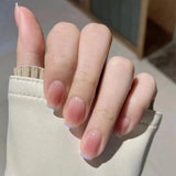 Yeknu  24pcs Short False Nail Gradient Color With Glitter Sequins Design Fake Nails Patch Full Cover Artificial Acrylic Nail Tips