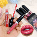 Yeknu 3Pcs/Set Diamond Glitter Liquid Lipstick Set Waterproof Long Lasting Sexy Red Black Lips Halloween Shimmer Lip Makeup Cosmetics