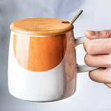 Yeknu  1pc Creative Ceramic 320ml Mug Stainless Steel Spoon With Wooden Lid Home Tea Room Study Office Supplies Gift Milk Coffee Cup
