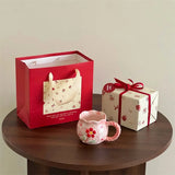 Yeknu Cute Cherry Ceramic Mug, Small Niche Design, Water Cup with Gift Box, Household Drinking Set, Kitchen,Dining and Bar
