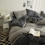 Yeknu  High Quality  Solid Color Double Washed Cotton Bedding 4 Pieces Set Student Dormitory Bed Linen Duvet Set Bed Suit