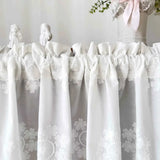 Yeknu  Exquisite White Linen Window Valance with Intricate Floral Embroidery and Delicate Crochet Lace Trim for Windows Door Home Decor
