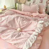Yeknu Korean Princess Style Lattice Double Layer Lace Bedding