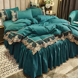 Yeknu  Lace edge bed skirt bed cover matte four piece set, 1.5m 1.8m European style thickened version