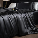 Yeknu  Luxury Mulberry Silk Duvet Cover Set High End Satin Solid Color Quilt Cover and Pillowcases Soft Silky King Size Comforter Cover