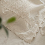 Yeknu 4/5Pcs French Vintage Bedding Sets 85% Cotton and 15% Linen Stitch Embroidery Double Bed Sheet Coverlet Quilt Cover Pillowcases