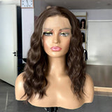 Yeknu  13X4 Chocolate Brown Short Curly Wavy Hair Synthetic Lace Front Wig Shoulder Length Deep Wave Brunette Brown Bob Wigs for Women
