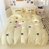 Yeknu Girls Pink Bedding Set with Bow Korean Breathable Duvet Cover No Filler Flat Sheet Pillowcases Mix Color Comforter Cover Set