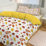 Yeknu  Comfortable Skin - Friendly Thickened 3 - Piece Bedding Set (Duvet Cover + 2 Pillowcases) Autumn Mushroom & Maple Leaf Print
