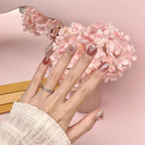 Yeknu  10Pcs Gold Foil & 3D Rhinestone Flower Handmade Nails Nude Cat Eye Press On Nails Short Square Full Cover Reusable False Nails