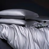 Yeknu  100%Egyptian Cotton Reversible Silver Purple Duvet Cover 4Pcs Luxury Soft Bedding Set Solid Color Duvet Cover Sheet Pillowcases