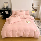 Yeknu  Waffle Washed Cotton Four Piece Set, Non All Cotton Bedding, Pure Cotton Bedding, Student Dormitory Bed Sheets Duvet Cover Set