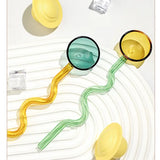 Yeknu  Colored Glass Spoon Creative Wave Handle Milk Dessert Spoon Long Handle Coffee Stirrer GIfts Box Set