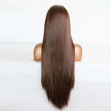 Yeknu  Dark Brown Wig Synthetic Lace Frong Wig Silk Straight Hair Glueless Wig for Women  Long Women'S Wigs Cosplay Chocolate Brown Wig