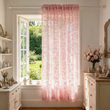 Yeknu  1PC Pastoral Pink Lace Floral Embroidery Sheer Curtain for Living Room, Balcony, Kitchen, Study, Cafe Window Mesh Drape Blinds